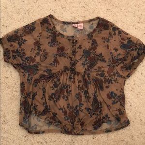 Cropped Floral Peasant Blouse